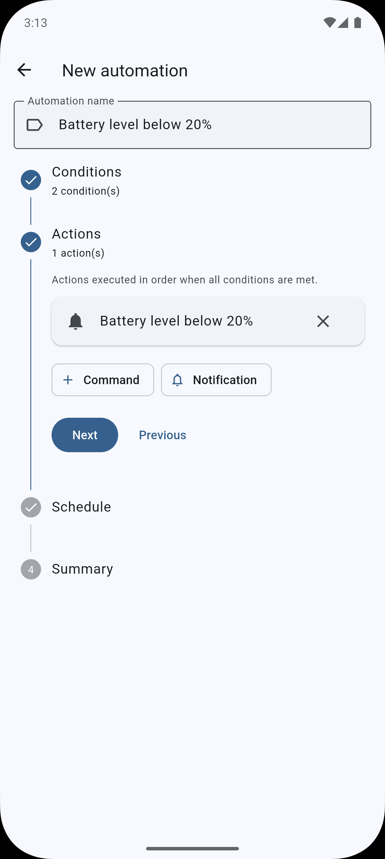 Automation Actions Screenshot
